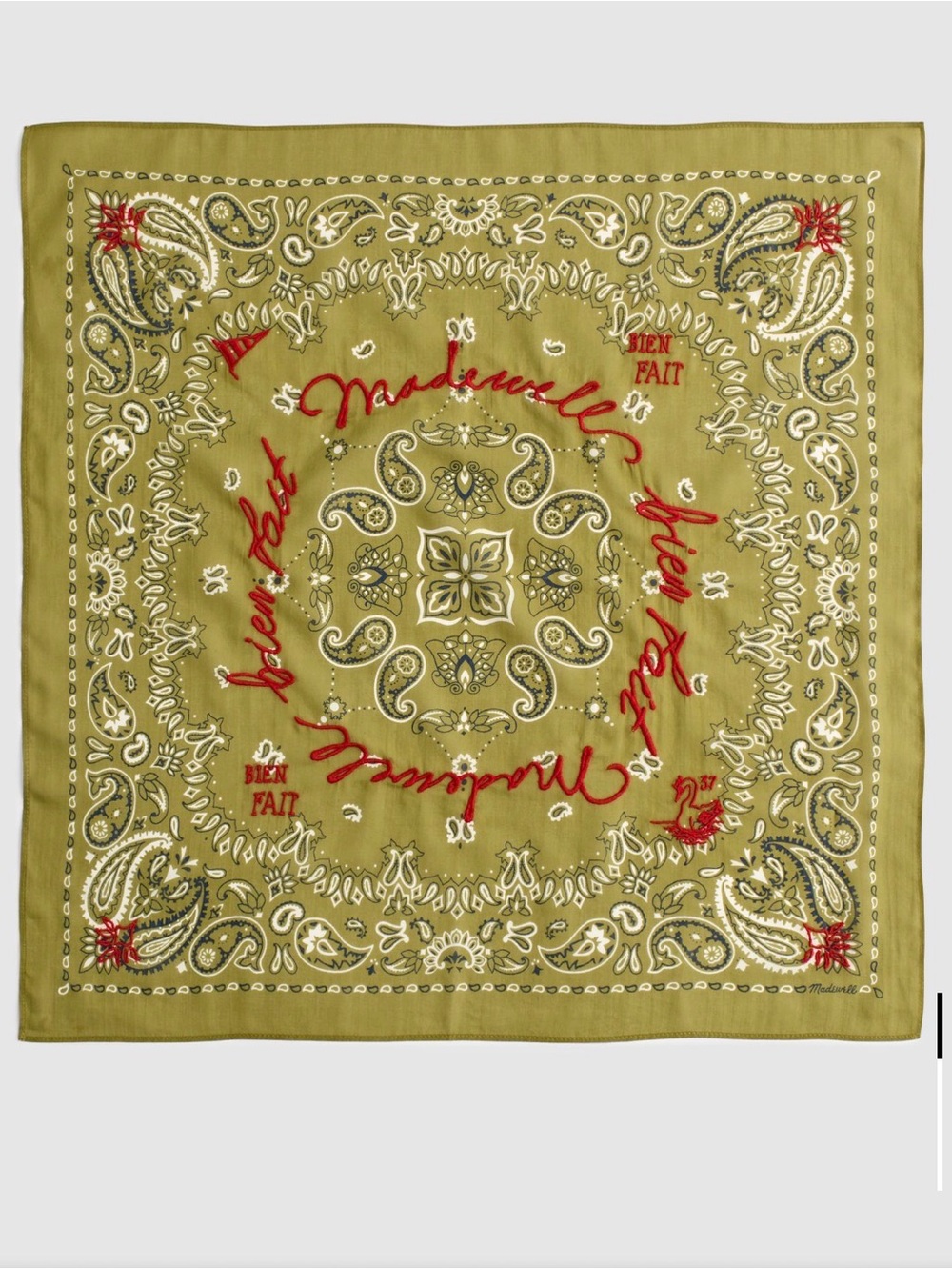NWT Madewell Olive Green Paisley "Bien Fait" Bandana Scarf